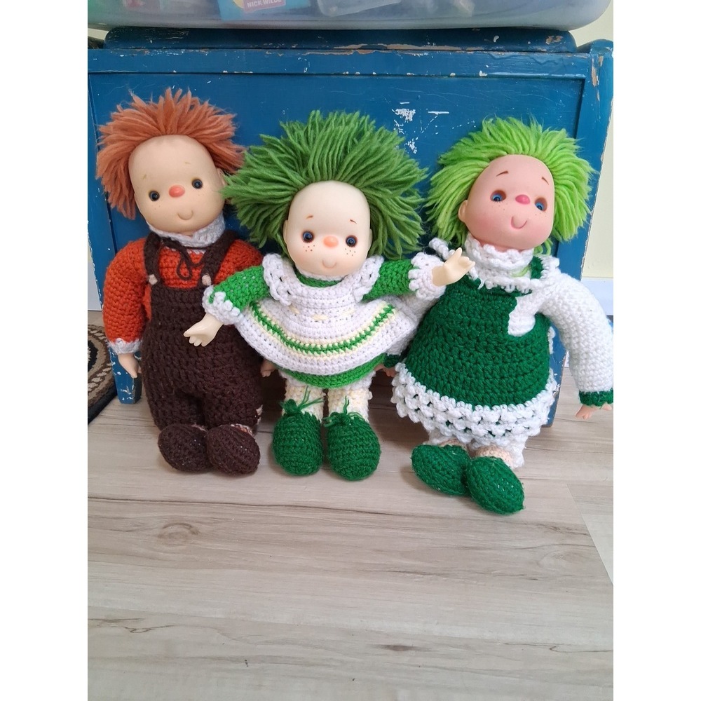Lot Of 3 Vintage Handmade Lollipop Lane Crocheted Dolls.